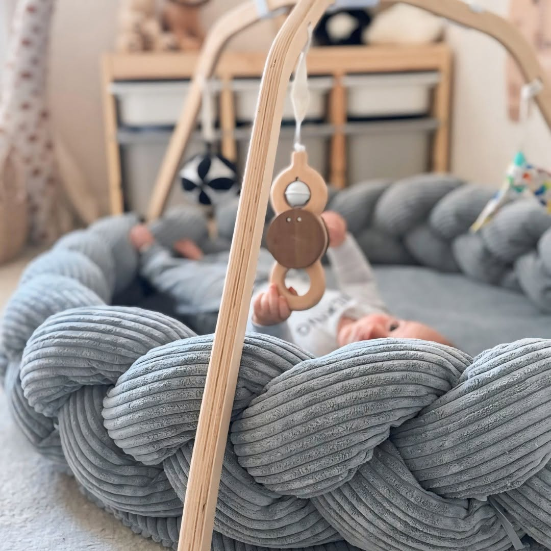 MeowBaby Baby Nest Cord with Playmat &amp; Cot Bumper Aesthetics vanilla