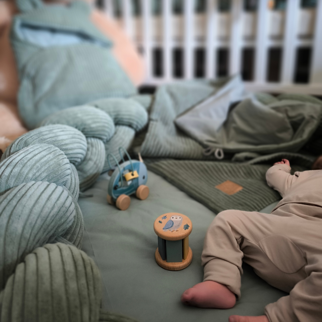 MeowBaby Baby Nest Cord with Playmat &amp; Cot Bumper Aesthetics vanilla