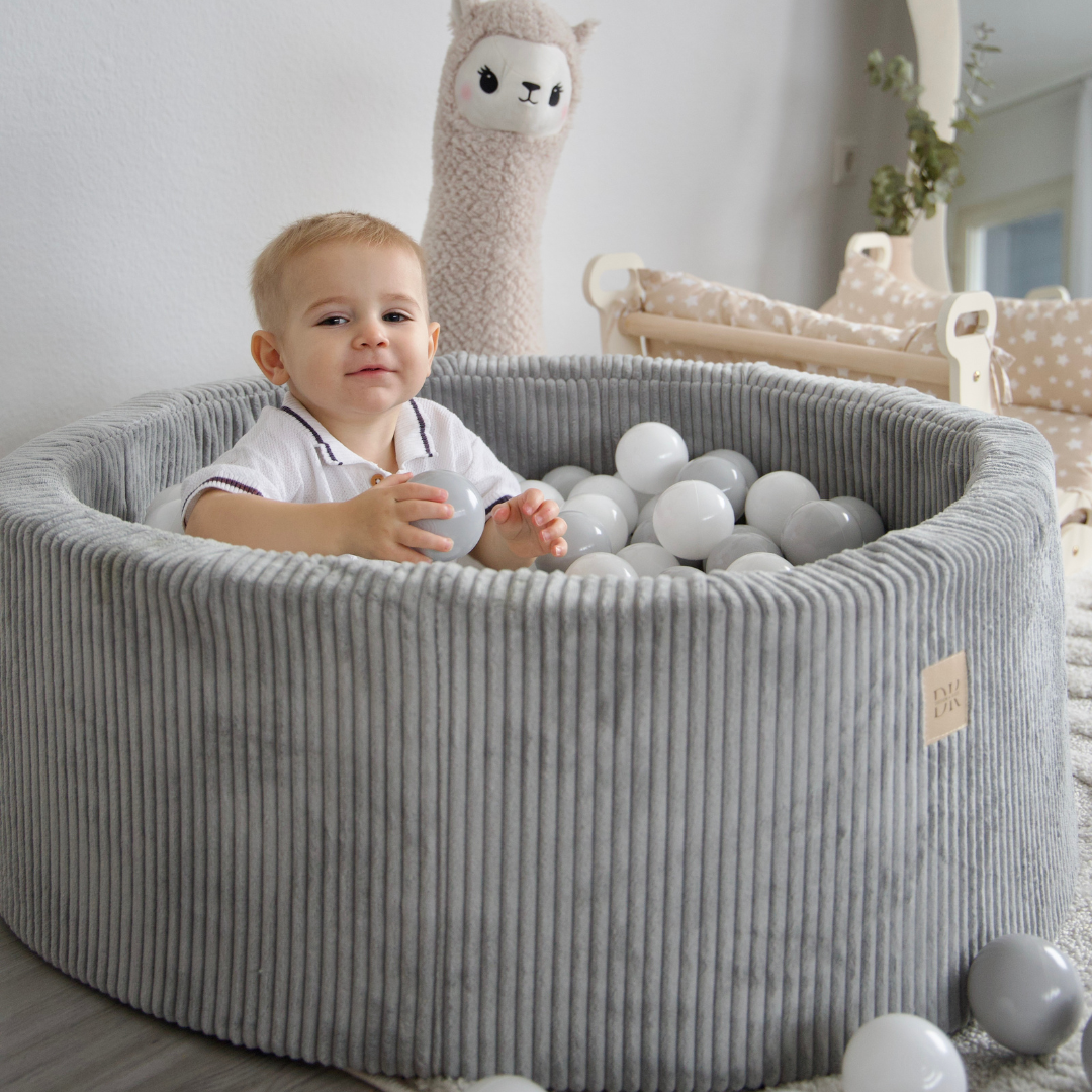 Design4Kids Bällebad Jewel 90x30cm Cord mit 200 Bällen - eigene Farbauswahl Marble Grey
