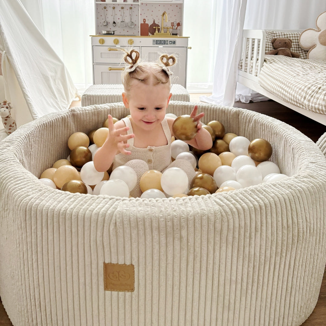 MeowBaby Bällebad Ästhetik Cord 90x30 cm – Ecru/Beige