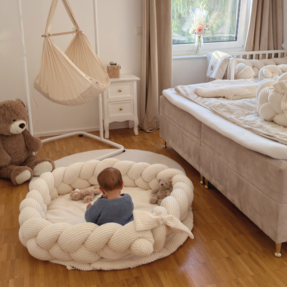 MeowBaby Baby Nest Cord with Playmat &amp; Cot Bumper Aesthetics vanilla