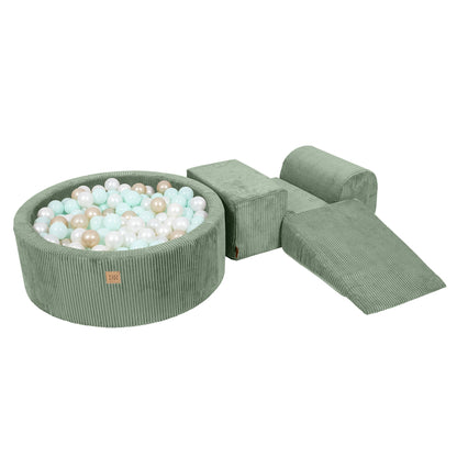 Design4Kids Schaumspielset Jewel Cord mit Bällebad und 200 Bällen Classic Olive