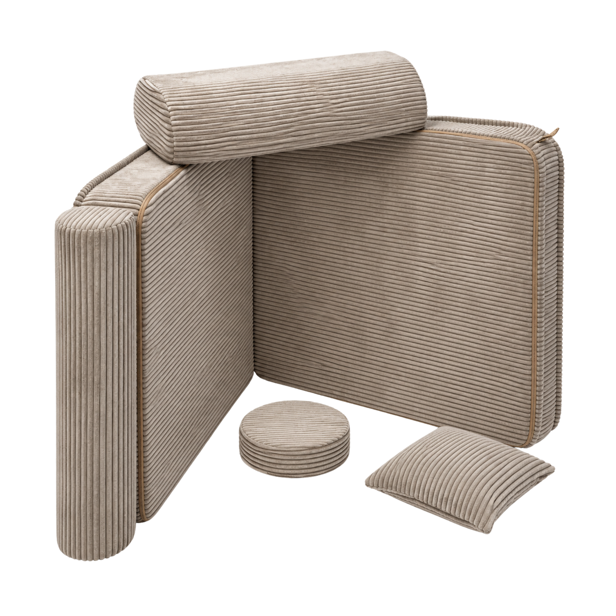 Design4Kids 3-in-1 Kindersessel Jewel Cord 80x80 cm - Faltbare Kindercouch &amp; Spielmatratze