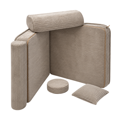 Design4Kids 3-in-1 Kindersessel Jewel Cord 80x80 cm - Faltbare Kindercouch &amp; Spielmatratze