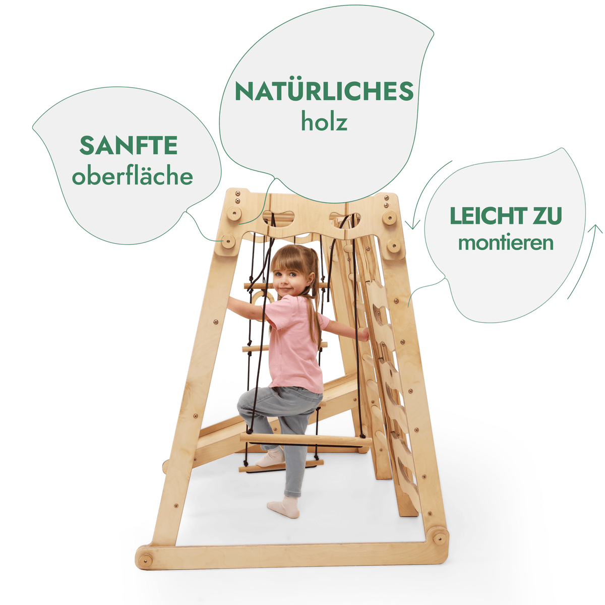 6in1 Indoor-Spielplatz aus Holz für Kinder –  Schaukel, Rutsche, Seil und Treppe