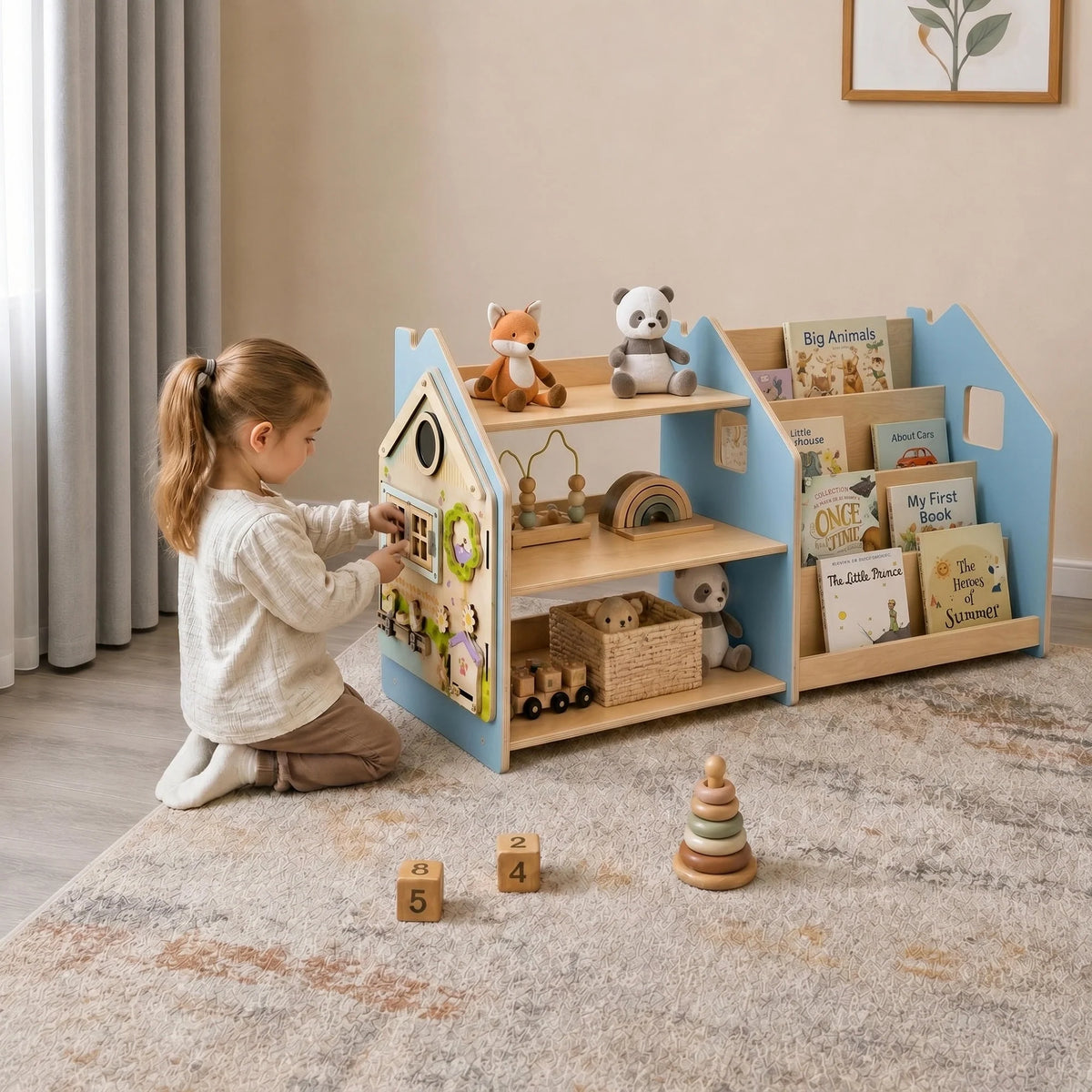 BusyKids Montessori Set Bücherregal & Spielzeugregal für Kinder