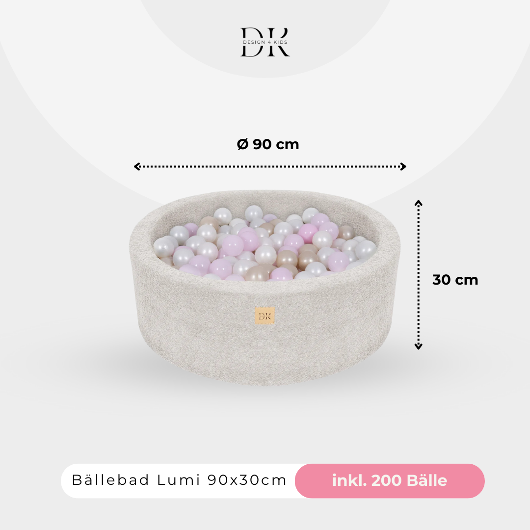 Design4Kids Bällebad Lumi 90x30cm Bouclé, 200 Bälle - eigene Farbauswahl