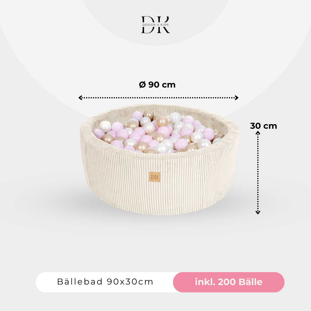 Design4Kids Bällebad Jewel 90x30cm Cord mit 200 Bällen - eigene Farbauswahl Almond Beige