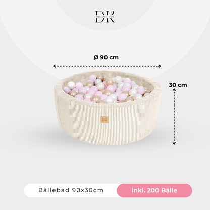Design4Kids Bällebad Jewel 90x30cm Cord mit 200 Bällen - eigene Farbauswahl Almond Beige