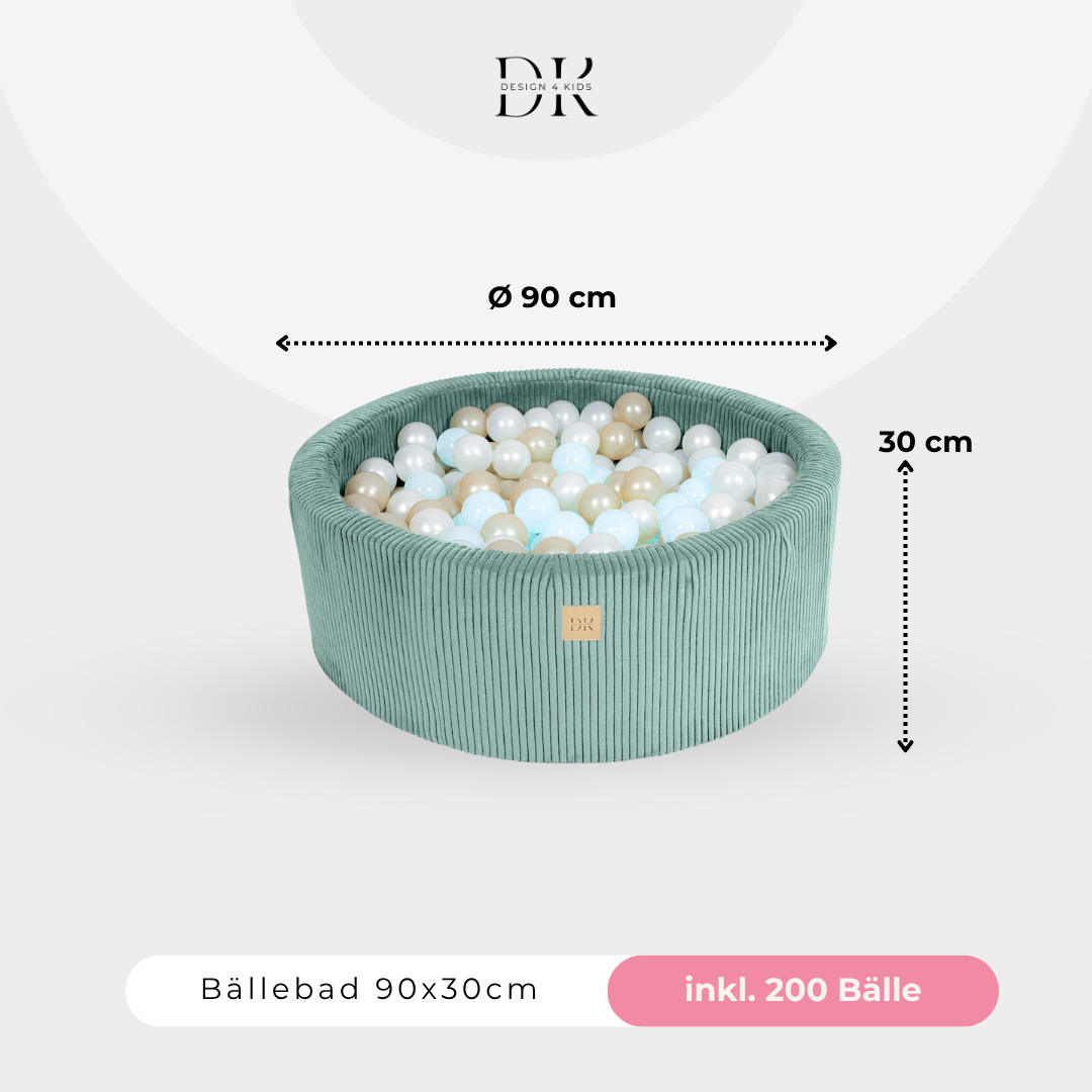 Design4Kids Bällebad Jewel 90x30cm Cord mit 200 Bällen - eigene Farbauswahl Cozy Mint