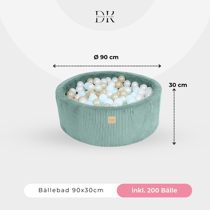 Design4Kids Bällebad Jewel 90x30cm Cord mit 200 Bällen - eigene Farbauswahl Cozy Mint
