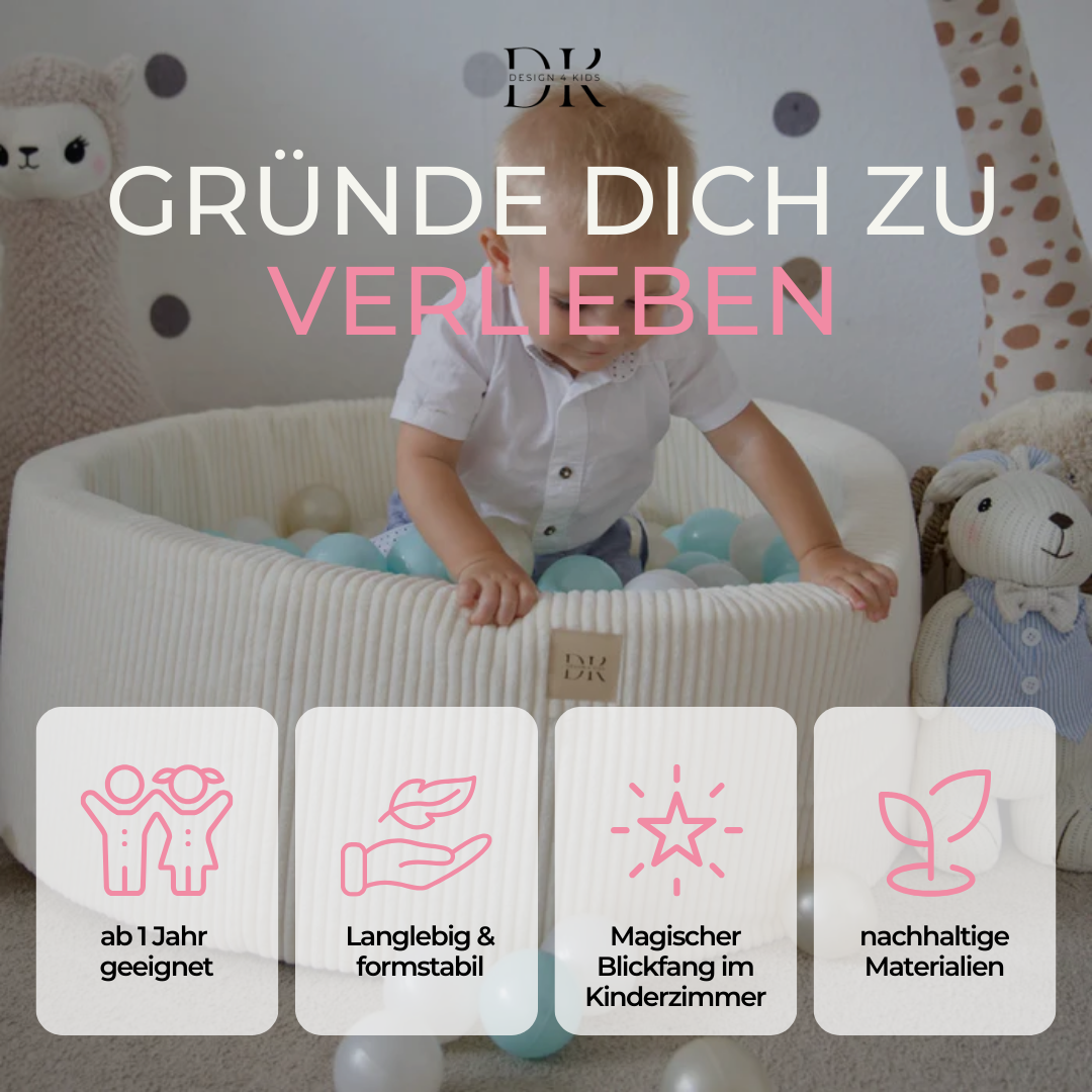 Design4Kids Bällebad Jewel 90x30cm Cord mit 200 Bällen - eigene Farbauswahl Almond Beige