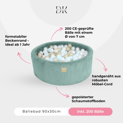 Design4Kids Schaumspielset Jewel Cord mit Bällebad und 200 Bällen Cozy Mint