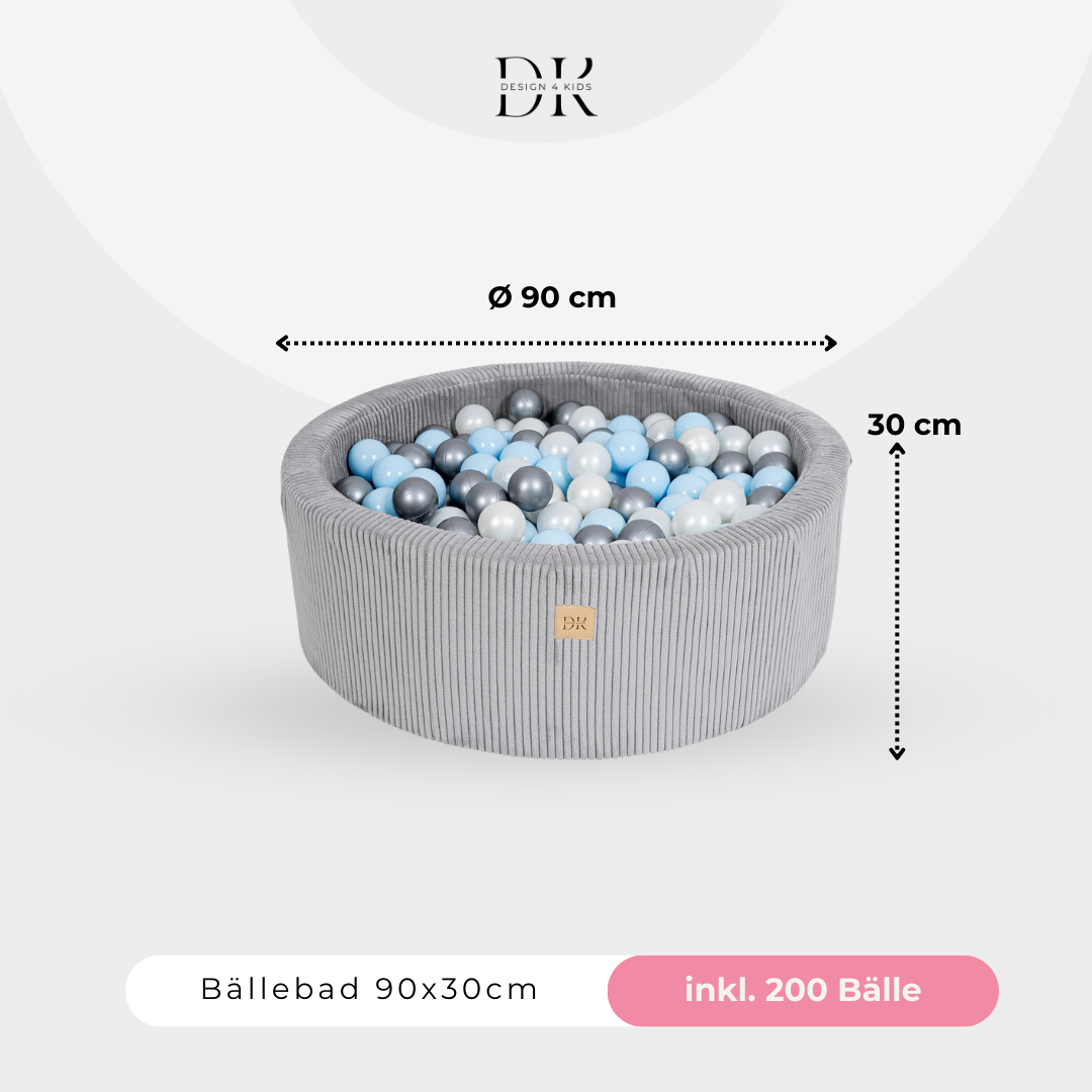 Design4Kids Bällebad Jewel 90x30cm Cord mit 200 Bällen - eigene Farbauswahl Marble Grey