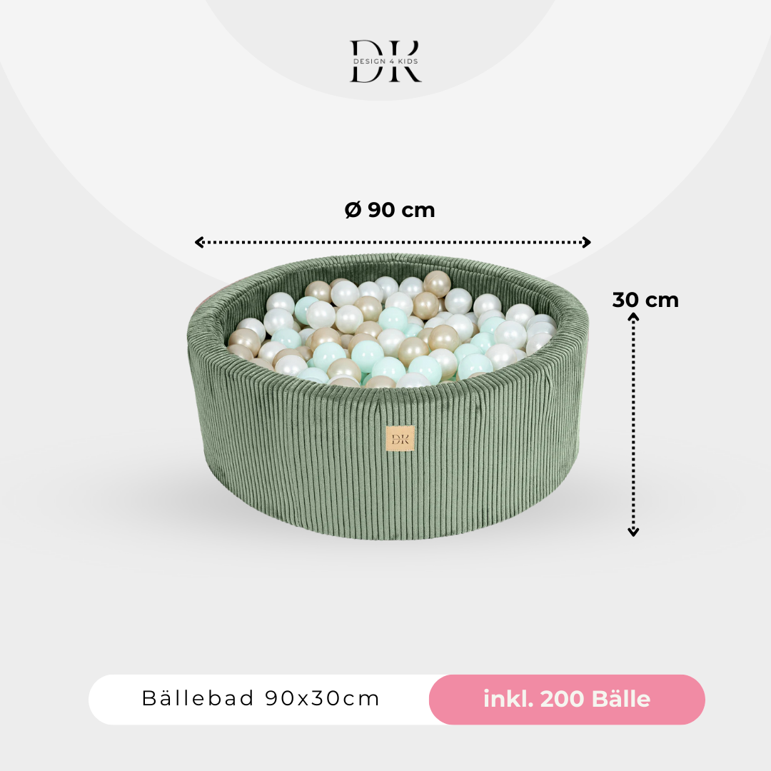 Design4Kids Bällebad Jewel 90x30cm Cord mit 200 Bällen - eigene Farbauswahl Classic Olive