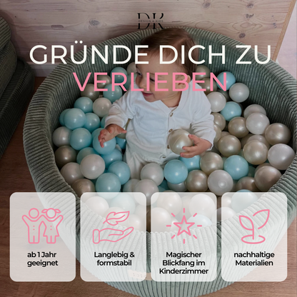 Design4Kids Bällebad Jewel 90x30cm Cord mit 200 Bällen - eigene Farbauswahl Classic Olive