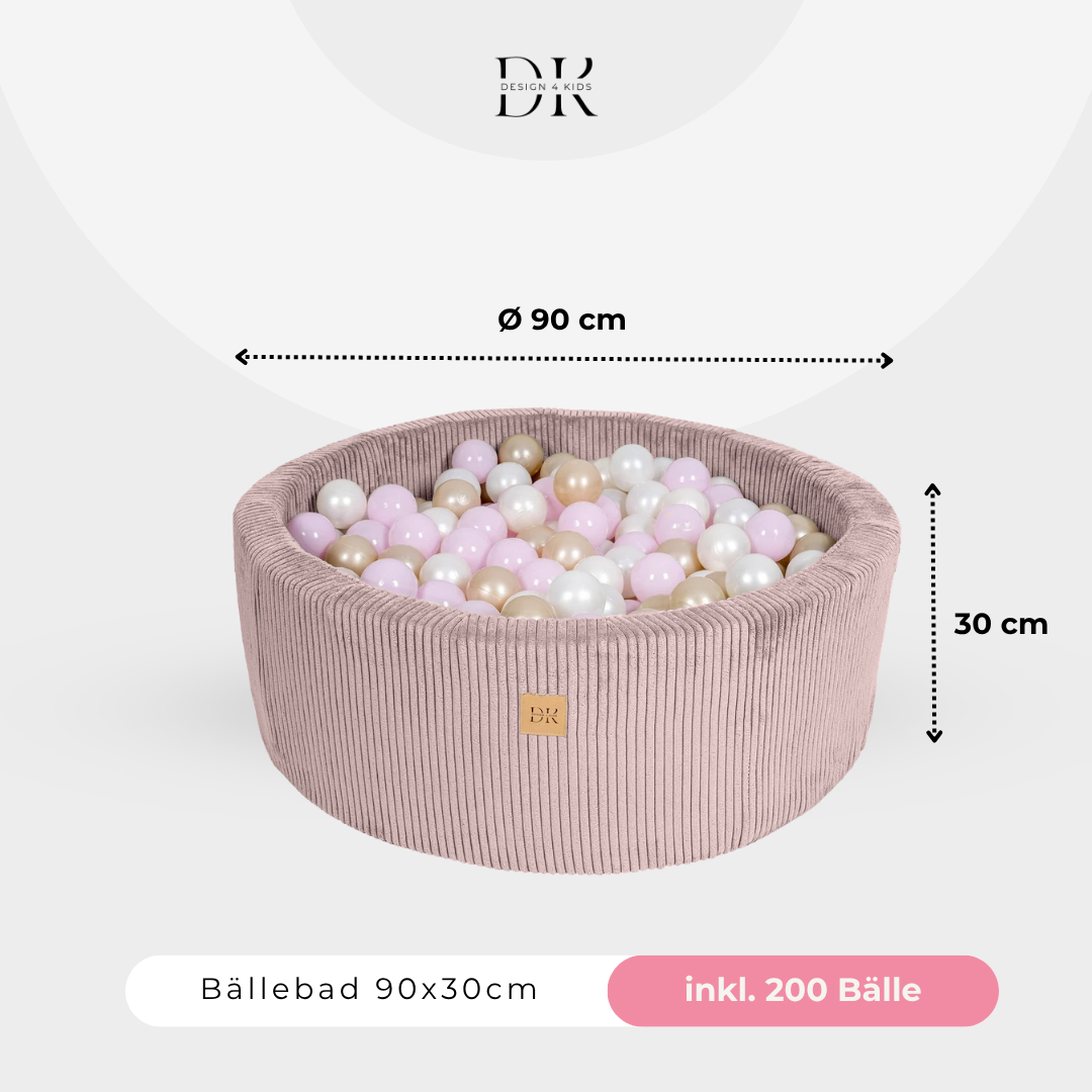 Design4Kids Ball Pit Jewel 90x30cm Cord classic olive with 200 Balls - pearl, mint pearl, gold