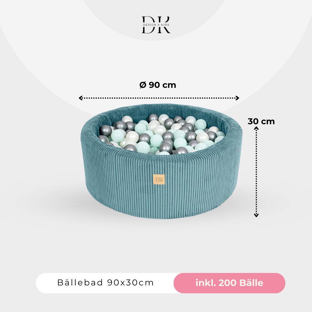 Design4Kids Bällebad Jewel 90x30cm Cord mit 200 Bällen - eigene Farbauswahl Ocean Blue