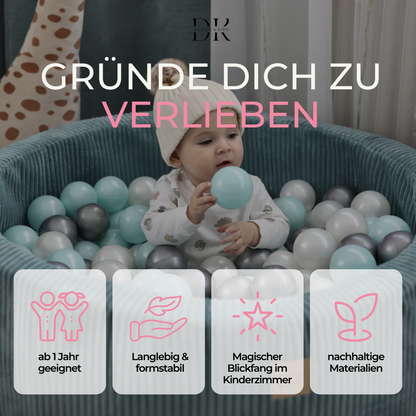 Design4Kids Bällebad Jewel 90x30cm Cord mit 200 Bällen - eigene Farbauswahl Ocean Blue