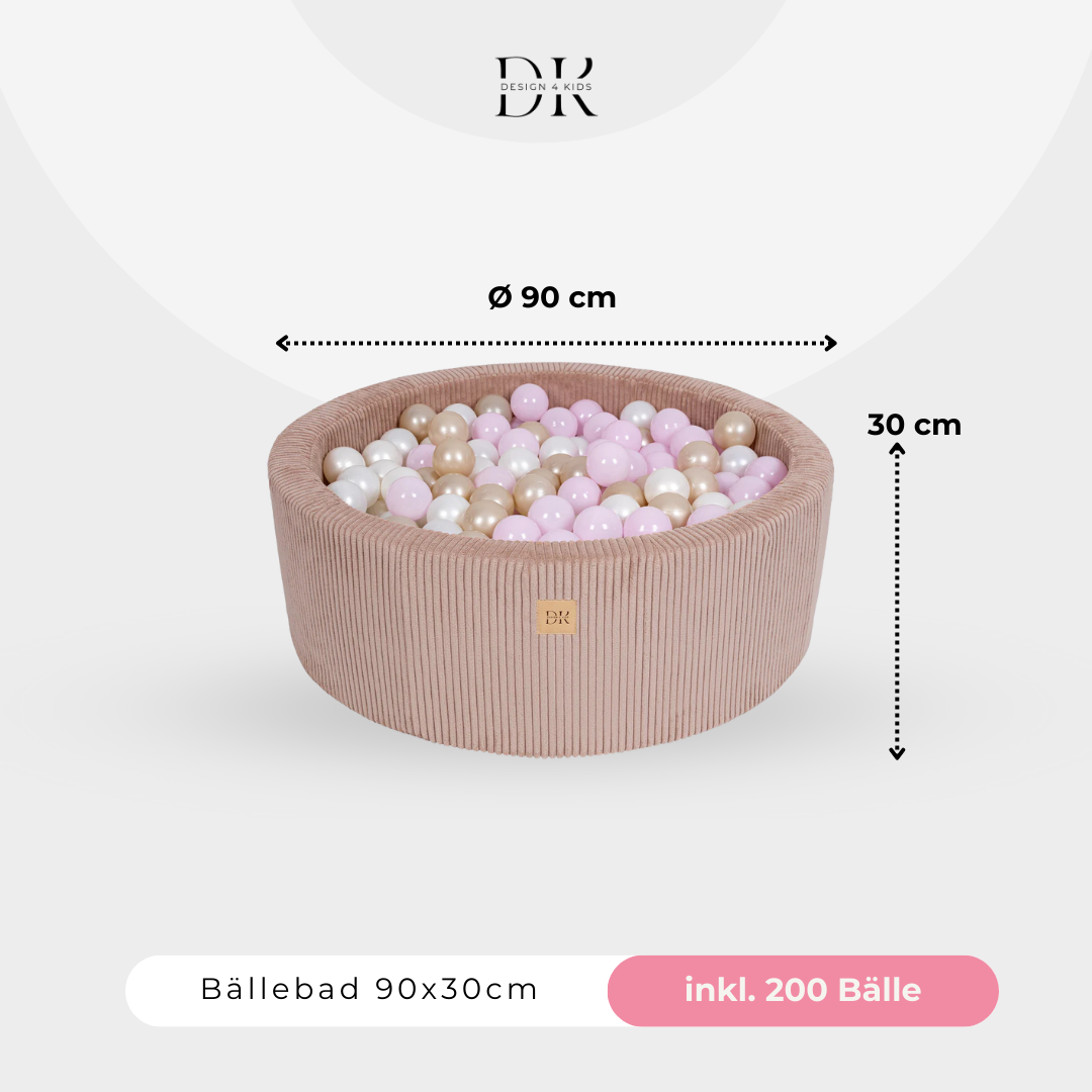 Design4Kids Bällebad Jewel 90x30cm Cord mit 200 Bällen - eigene Farbauswahl Blushed Rose
