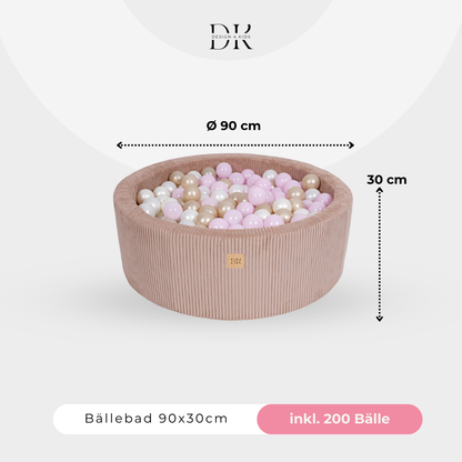 Design4Kids Bällebad Jewel 90x30cm Cord mit 200 Bällen - eigene Farbauswahl Blushed Rose