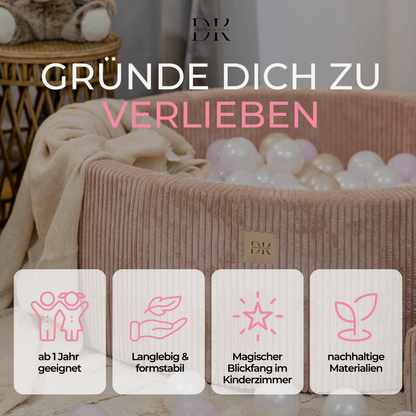 Design4Kids Bällebad Jewel 90x30cm Cord mit 200 Bällen - eigene Farbauswahl Blushed Rose