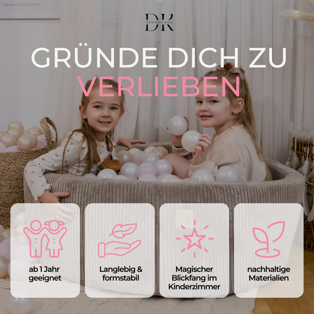 Design4Kids Bällebad Jewel 90x30cm Cord mit 200 Bällen - eigene Farbauswahl Hazelnut Taupe