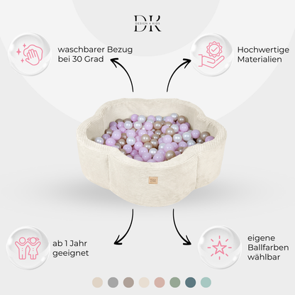 Design4Kids Bällebad Blume Jewel Cord mit Spielmatte, 200 Bälle - eigene Farbauswahl