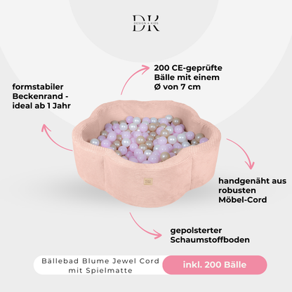 Design4Kids Bällebad Blume Jewel Cord mit Spielmatte, 200 Bälle - eigene Farbauswahl