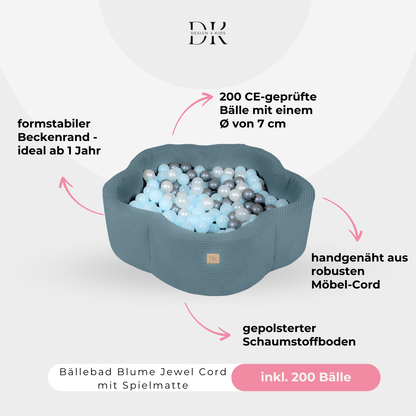 Design4Kids Bällebad Blume Jewel Cord mit Spielmatte, 200 Bälle - eigene Farbauswahl