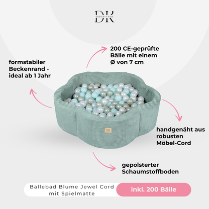 Design4Kids Bällebad Blume Jewel Cord mit Spielmatte, 200 Bälle - eigene Farbauswahl