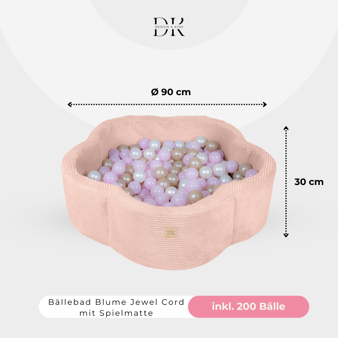Design4Kids Bällebad Blume Jewel Cord mit Spielmatte, 200 Bälle - eigene Farbauswahl