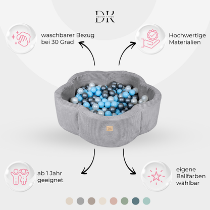 Design4Kids Bällebad Blume Jewel Cord mit Spielmatte, 200 Bälle - eigene Farbauswahl