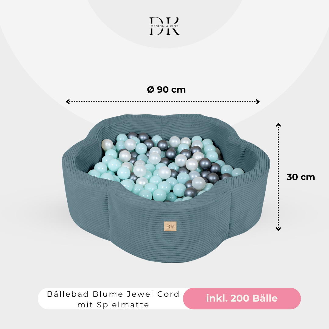 Design4Kids Bällebad Blume Jewel Cord mit Spielmatte, 200 Bälle - eigene Farbauswahl