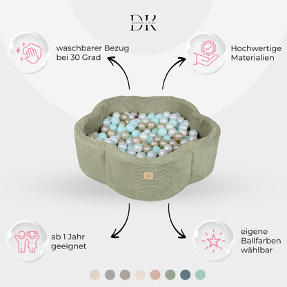 Design4Kids Bällebad Blume Jewel Cord mit Spielmatte, 200 Bälle - eigene Farbauswahl