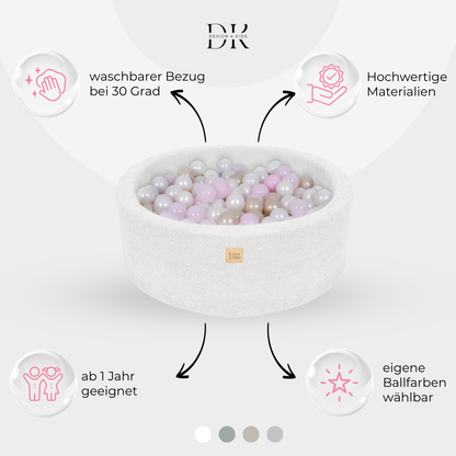 Design4Kids Bällebad Lumi 90x30cm Bouclé, 200 Bälle - eigene Farbauswahl