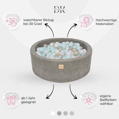 Design4Kids Bällebad Lumi 90x30cm Bouclé, 200 Bälle - eigene Farbauswahl