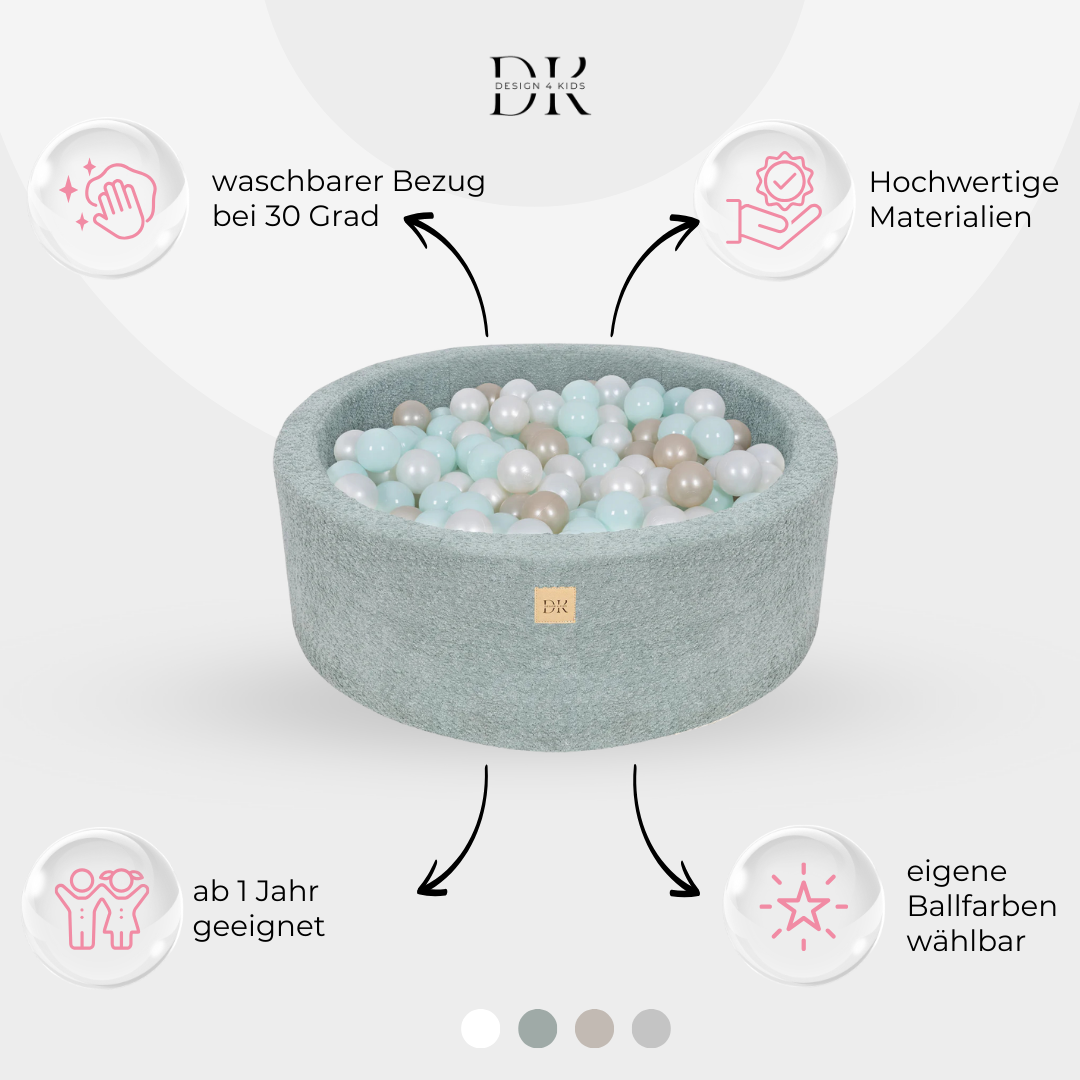 Design4Kids Bällebad Lumi 90x30cm Bouclé, 200 Bälle - eigene Farbauswahl