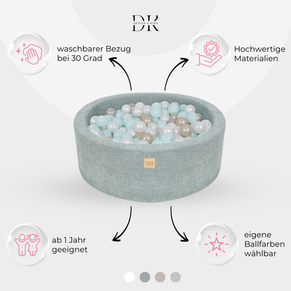 Design4Kids Bällebad Lumi 90x30cm Bouclé, 200 Bälle - eigene Farbauswahl