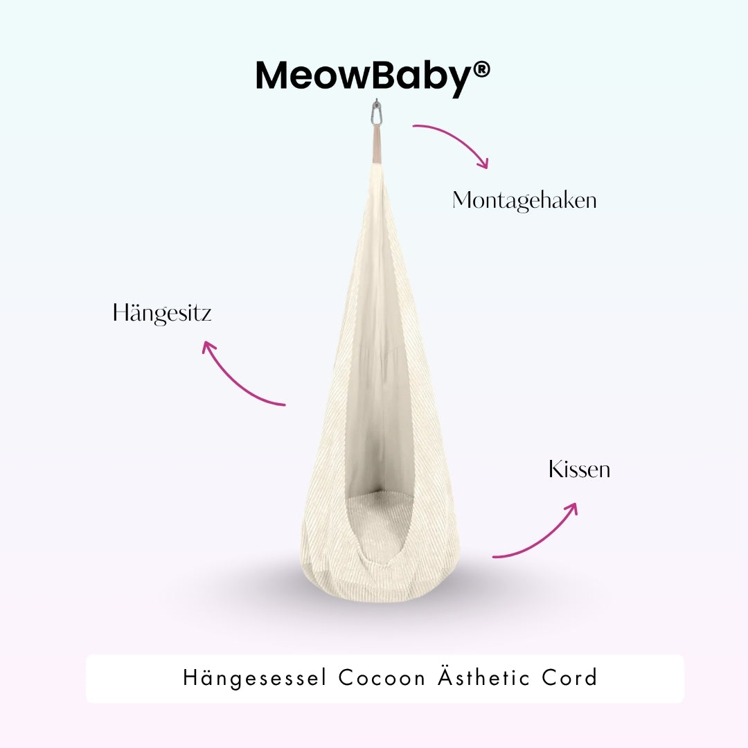 MeowBaby Hängesessel Cocoon Ästhetik Cord - Classic Cord Edition – Vanilla (3)