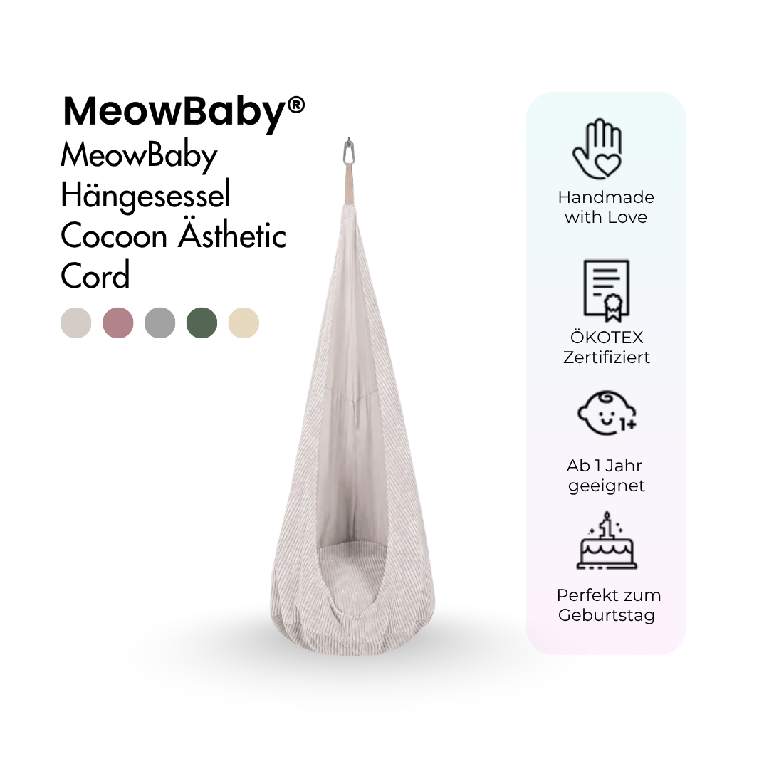 MeowBaby Hängesessel Cocoon Ästhetik Cord - Classic Cord Edition – Ecru/Beige (2)