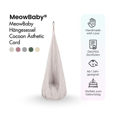 MeowBaby Hängesessel Cocoon Ästhetik Cord - Classic Cord Edition – Ecru/Beige (2)