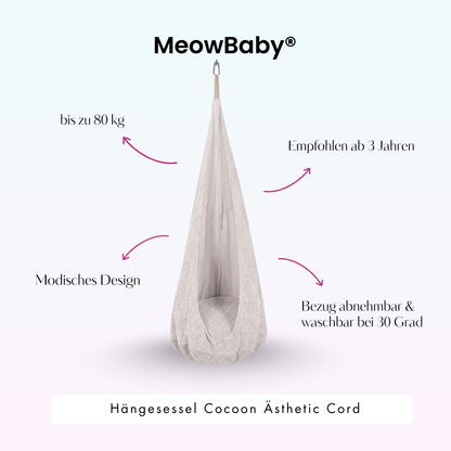 MeowBaby Hängesessel Cocoon Ästhetik Cord - Classic Cord Edition – Ecru/Beige (4)