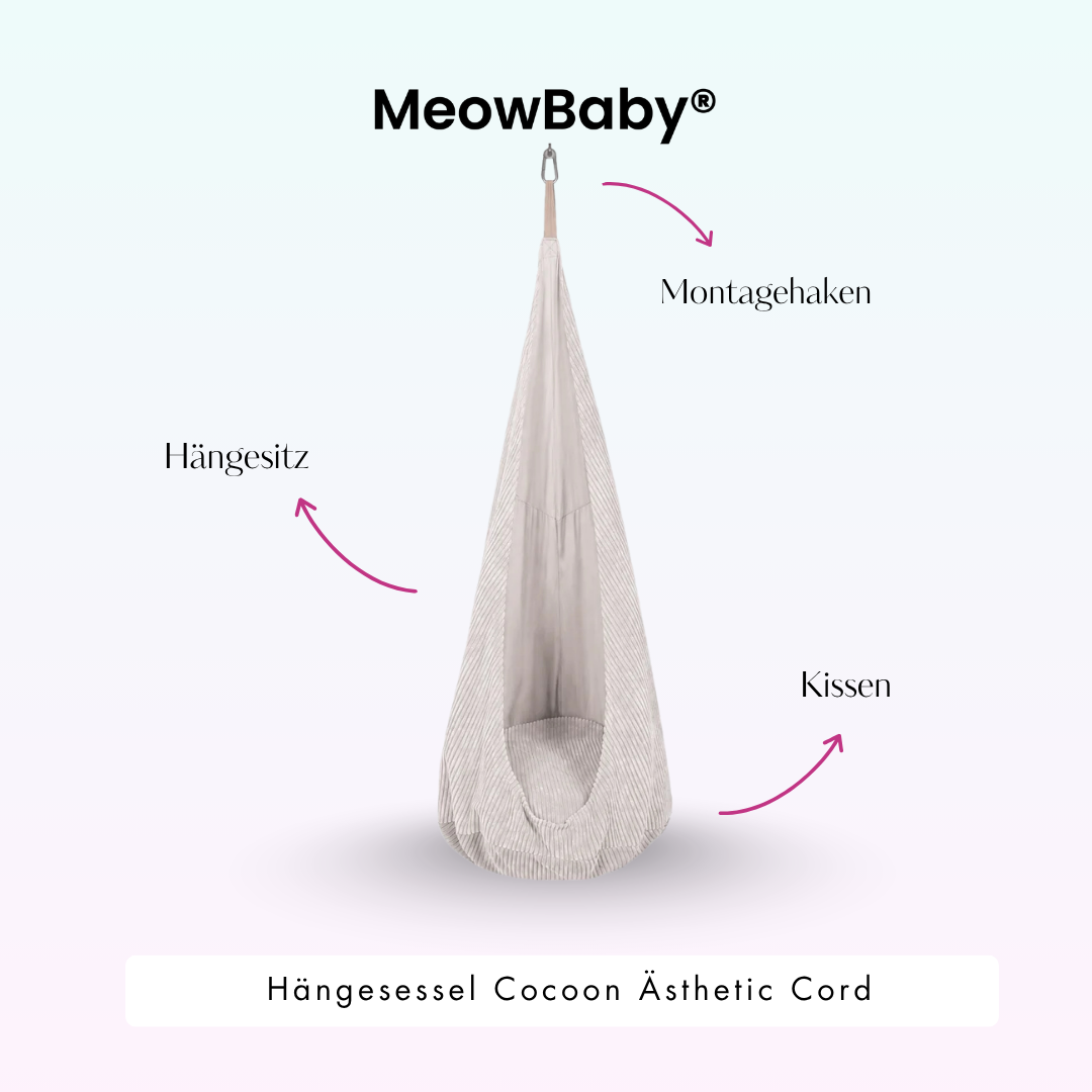 MeowBaby Hängesessel Cocoon Ästhetik Cord - Classic Cord Edition – Ecru/Beige (3)