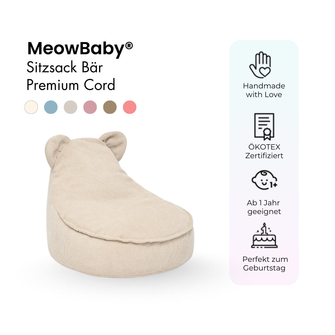 MeowBaby Sitzsack Bär Cord Premium - Slim Cord Edition