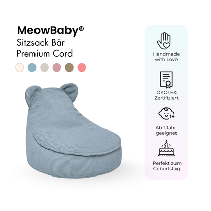 MeowBaby Sitzsack Bär Cord Premium - Slim Cord Edition