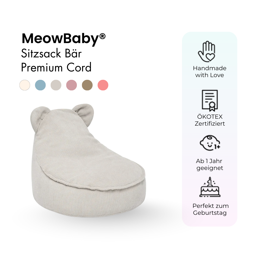 MeowBaby Sitzsack Bär Cord Premium - Slim Cord Edition