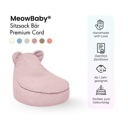 MeowBaby Sitzsack Bär Cord Premium - Slim Cord Edition