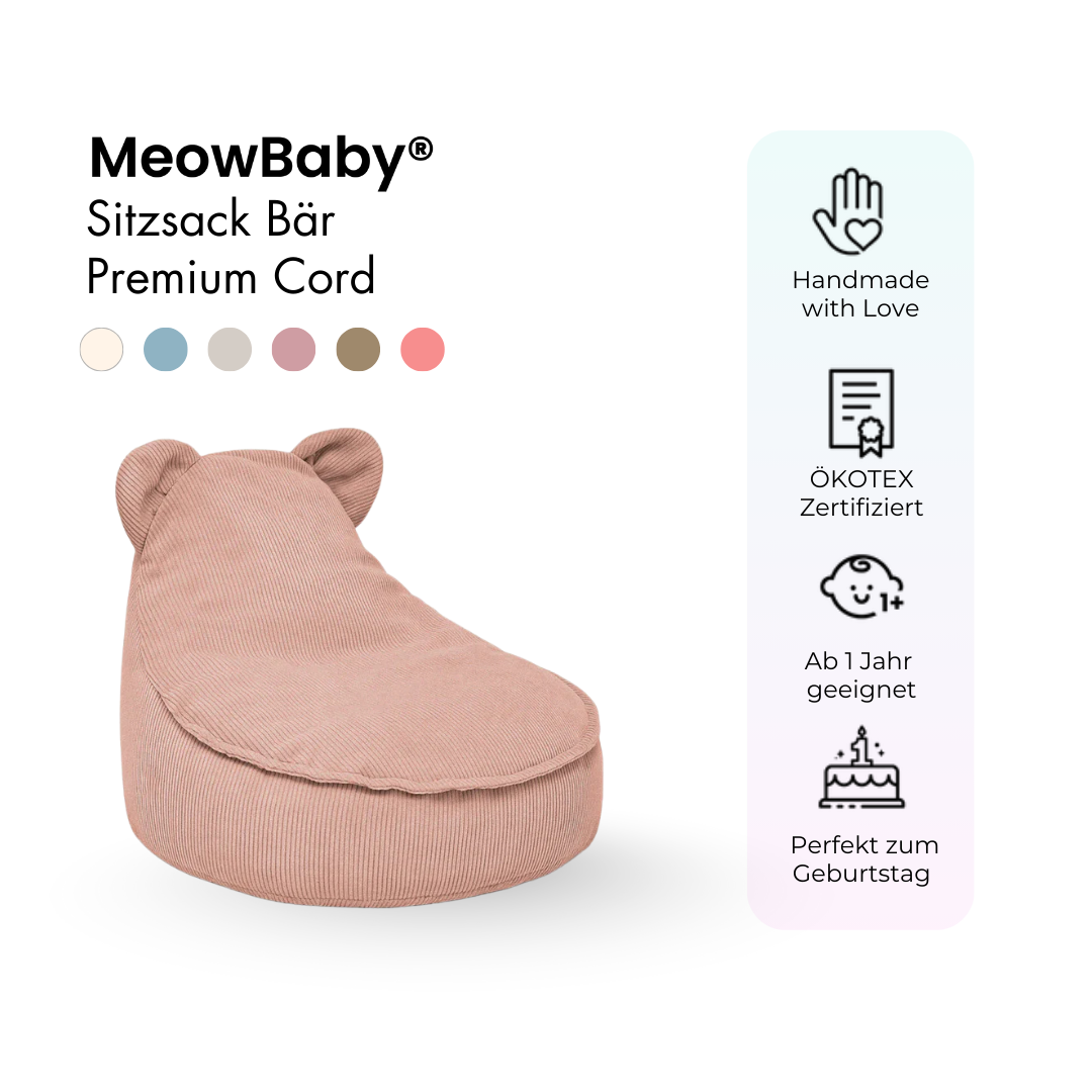 MeowBaby Sitzsack Bär Cord Premium - Slim Cord Edition