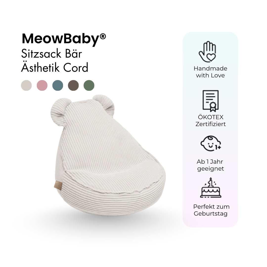 MeowBaby Sitzsack Ästhetik Cord Bär - Classic Cord Edition